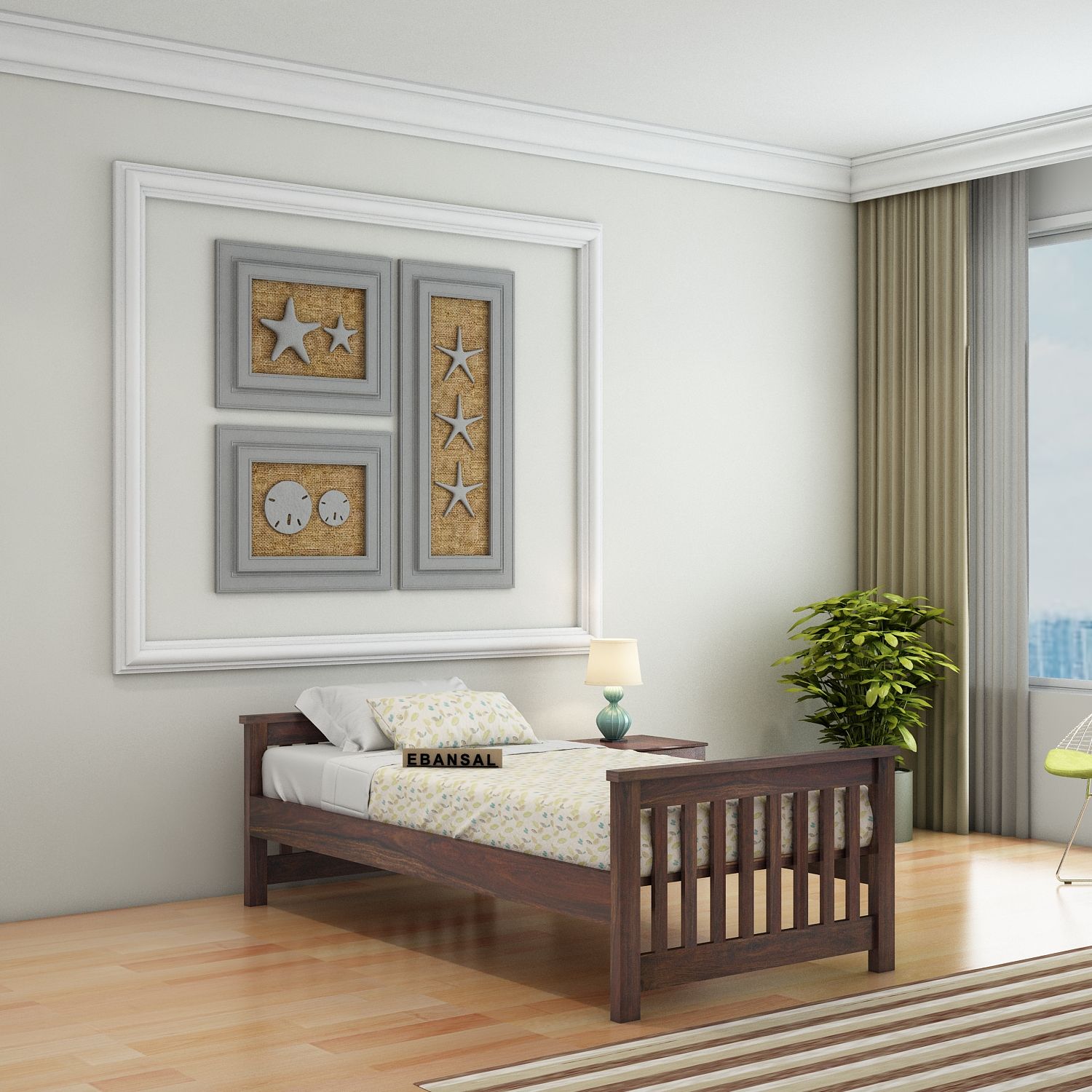 Feelinn Solid Sheesham Wood Single Bed Without Storage (Walnut Finish)