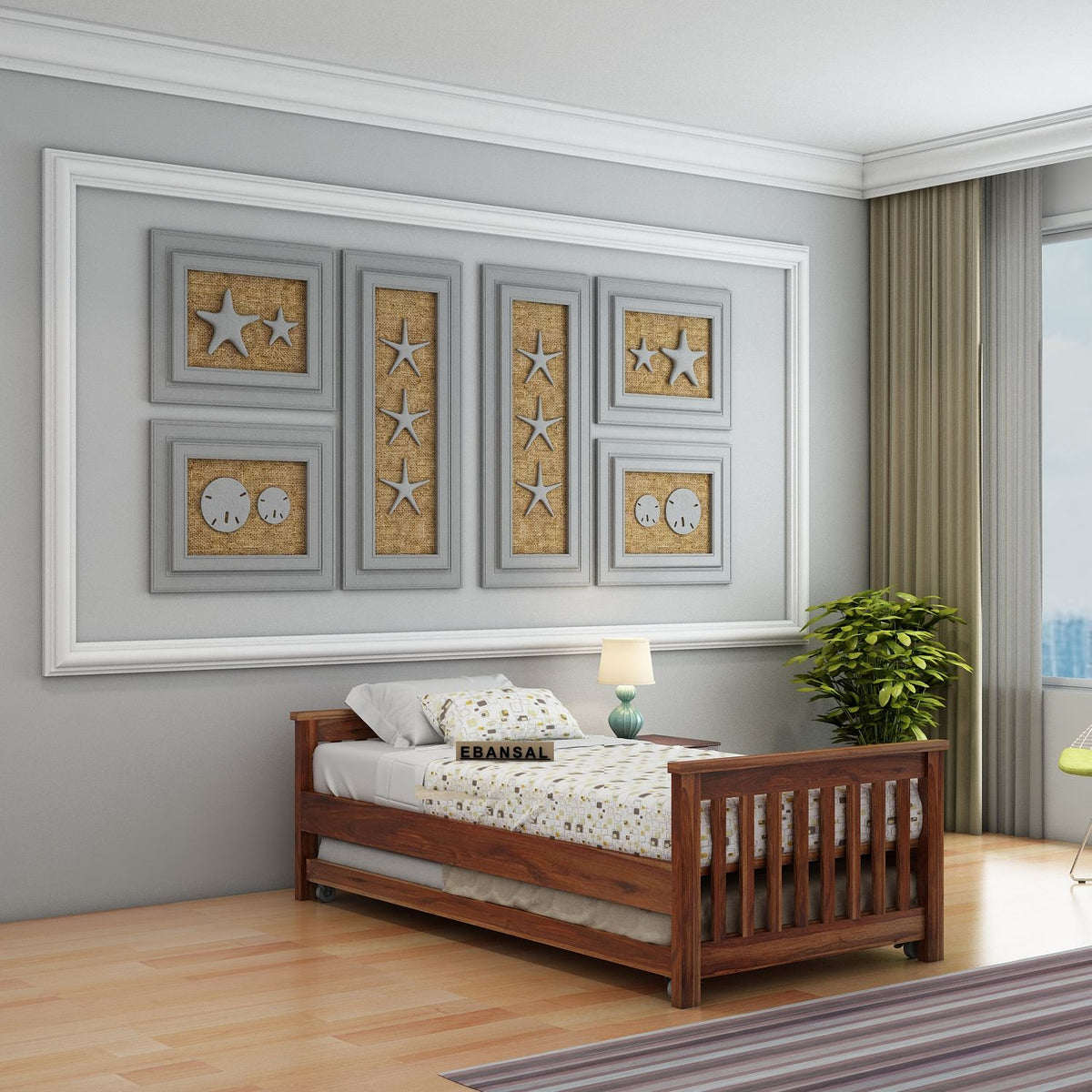 Feelinn Solid Sheesham Wood Trundle Bed (Natural Finish)