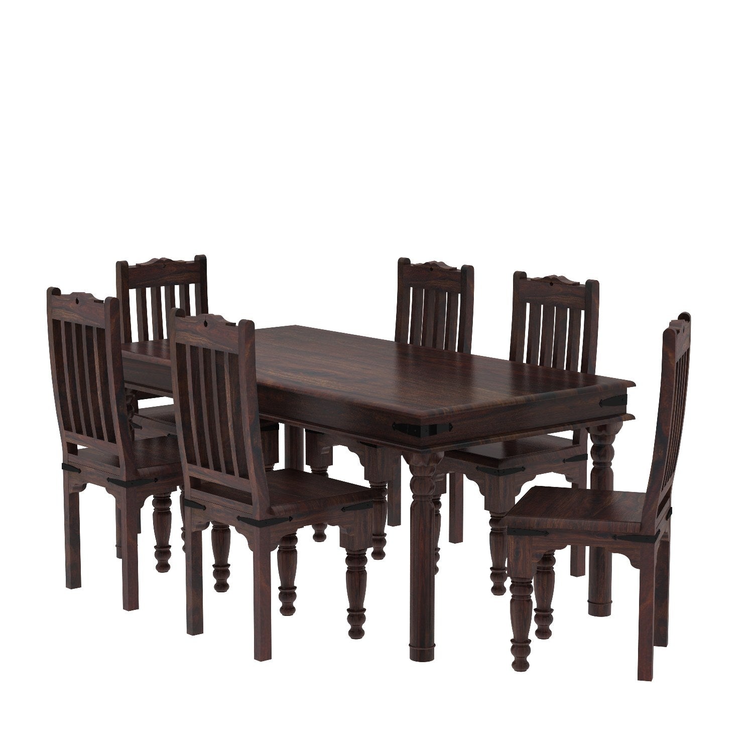 Ajmer Solid Sheesham Wood 6 Seater Dining Set (Without Cushion, Walnut Finish)