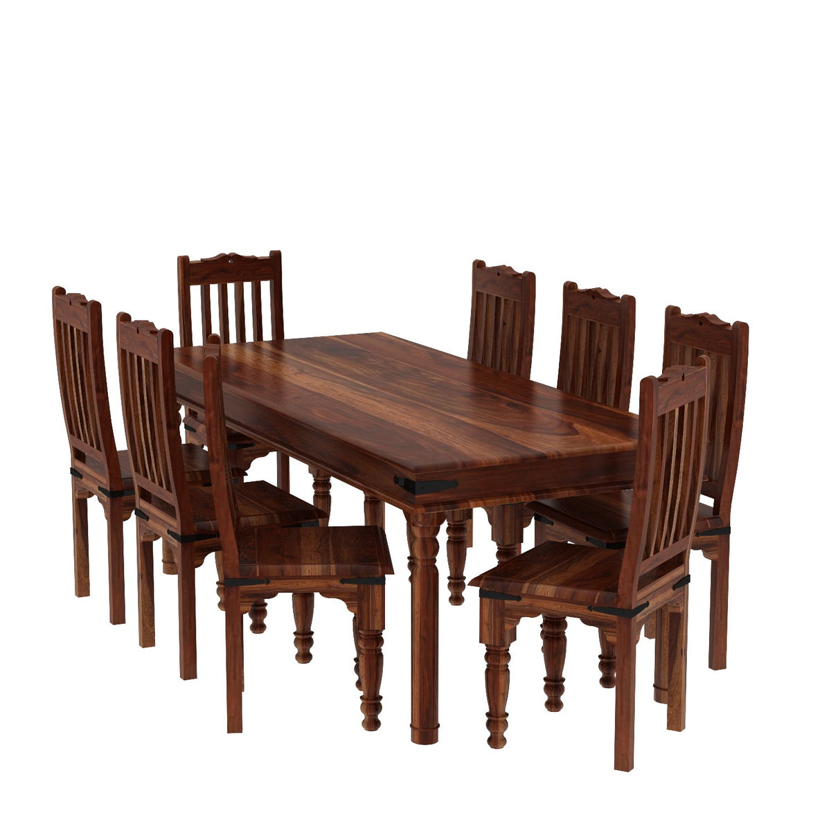 Ajmer Solid Sheesham Wood 8 Seater Dining Table With 8 Chairs (Without Cushion, Natural Finish)