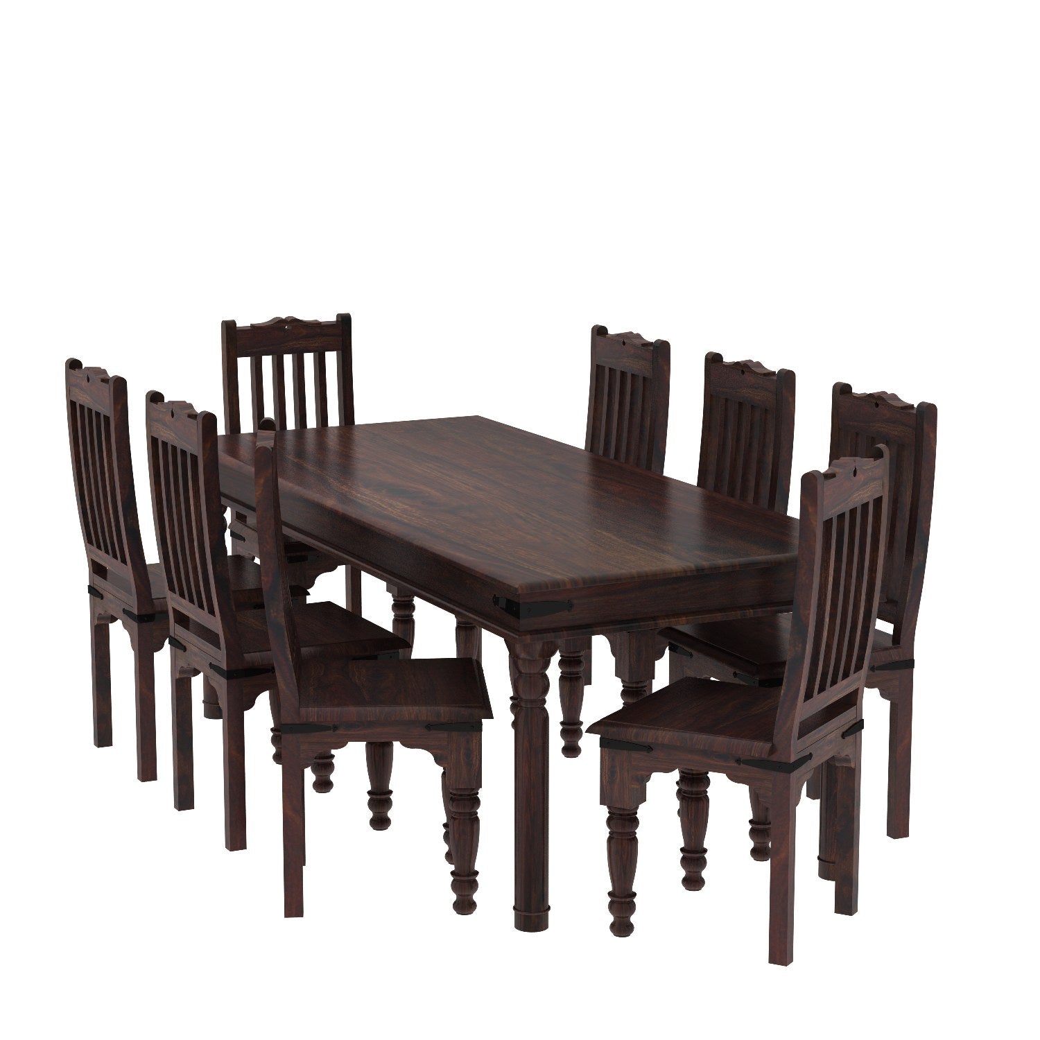 Ajmer Solid Sheesham Wood 8 Seater Dining Set (Without Cushion, Walnut Finish)