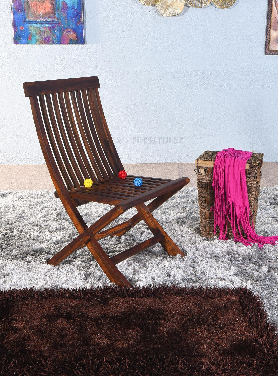 Dumdum Solid Sheesham Wood Foldable Balcony Chair (Natural Finish)