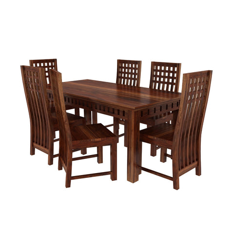 Amer Solid Sheesham Wood 6 Seater Dining Set (Without Cushion, Natural Finish)