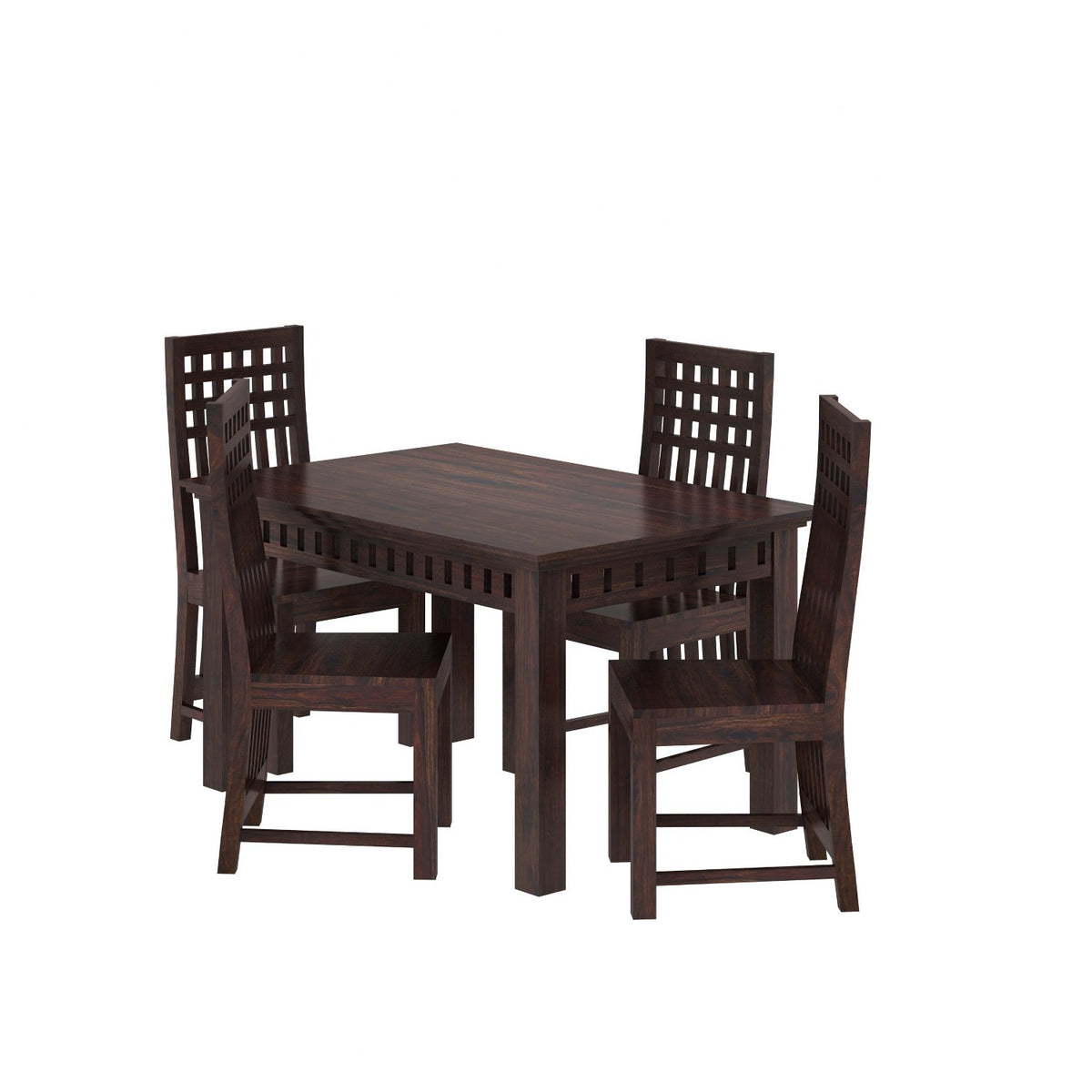Amer Solid Sheesham Wood 4 Seater Dining Table With 4 Chairs (Without Cushion, Walnut Finish)