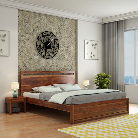 Livinn Solid Sheesham Wood Bed Without Storage (King Size, Natural Finish)