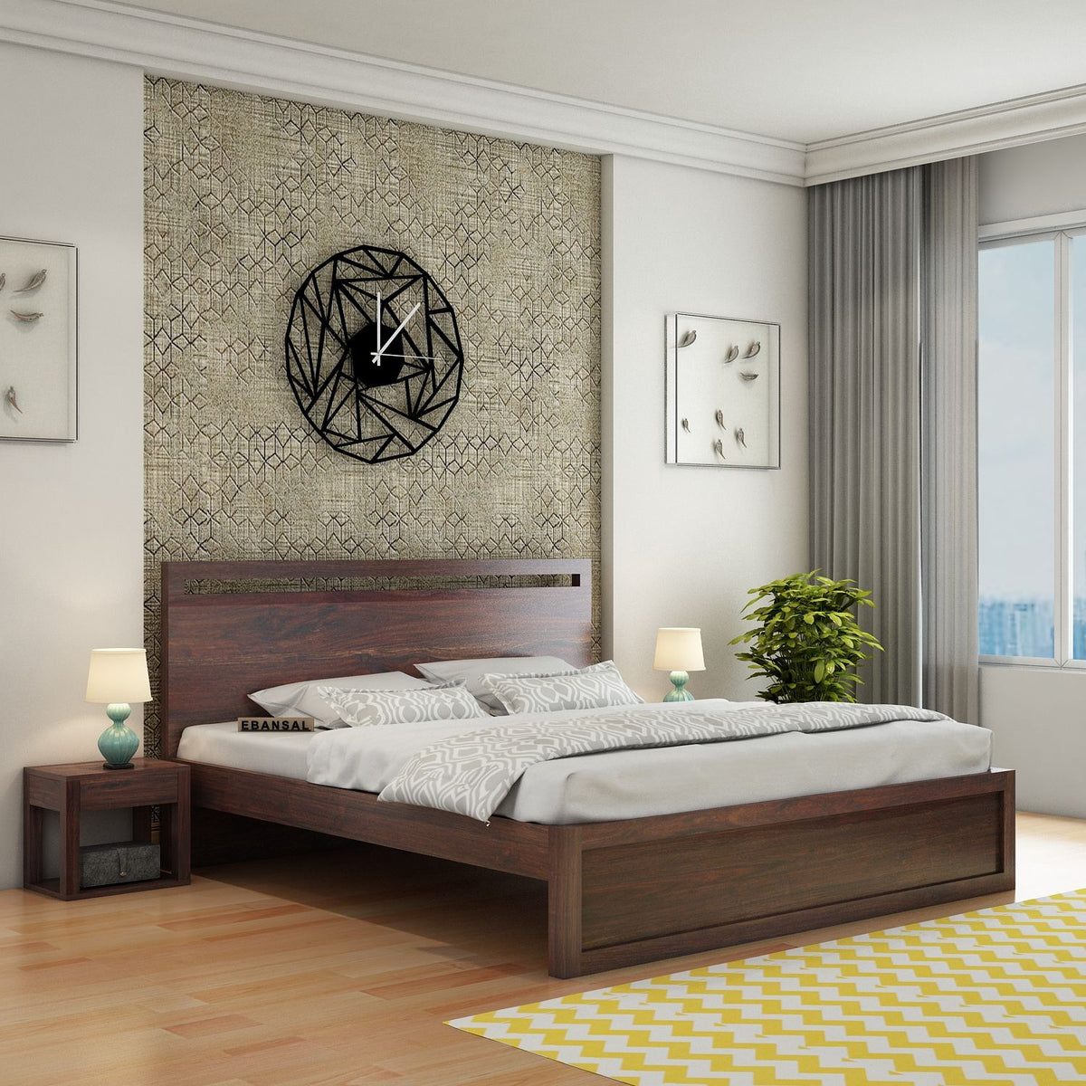 Livinn Solid Sheesham Wood Bed Without Storage (King Size, Walnut Finish)