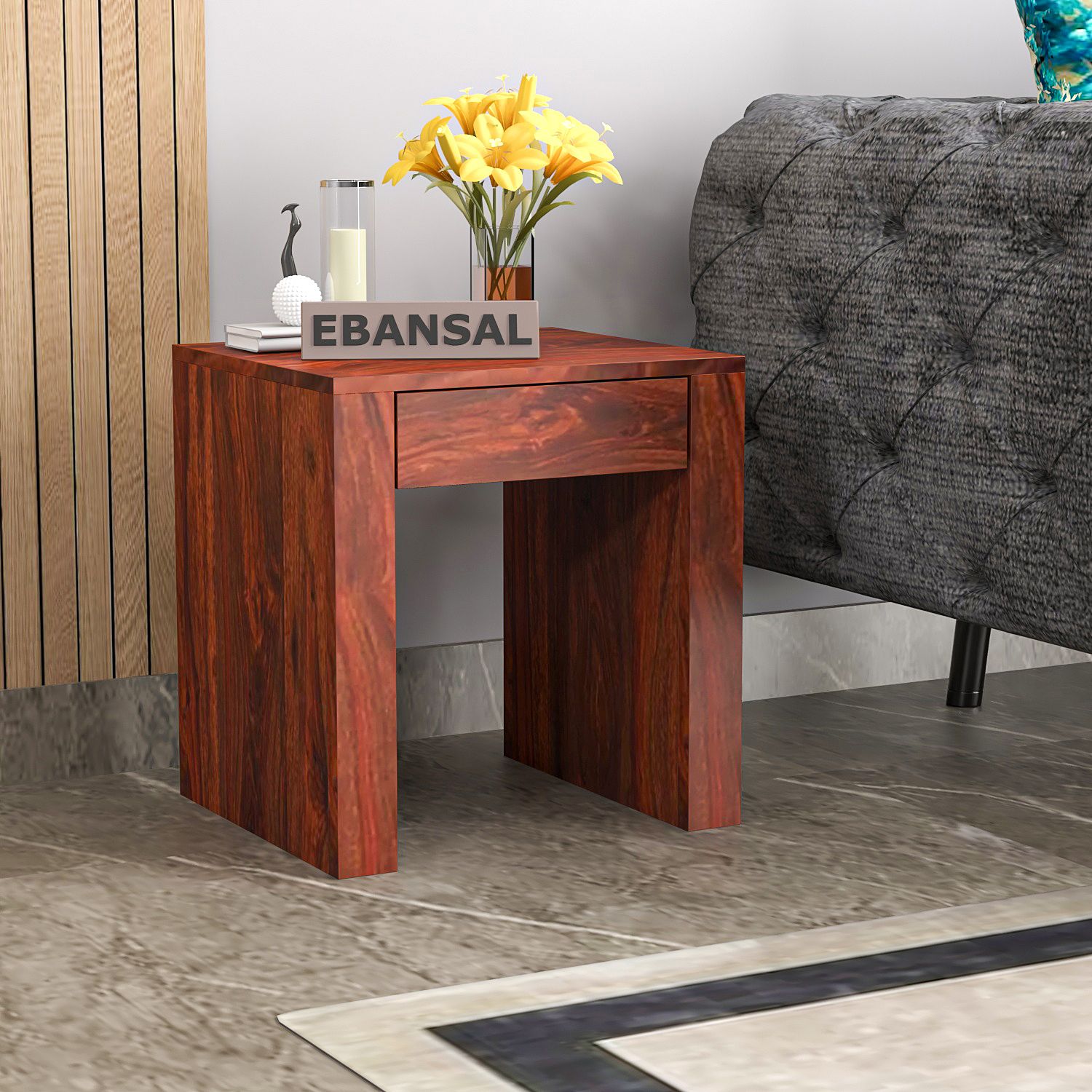 Livinn Solid Sheesham Wood Side End Table (Natural Finish)