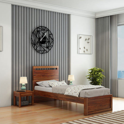 Livinn Solid Sheesham Wood Single Bed Without Storage (Natural Finish)