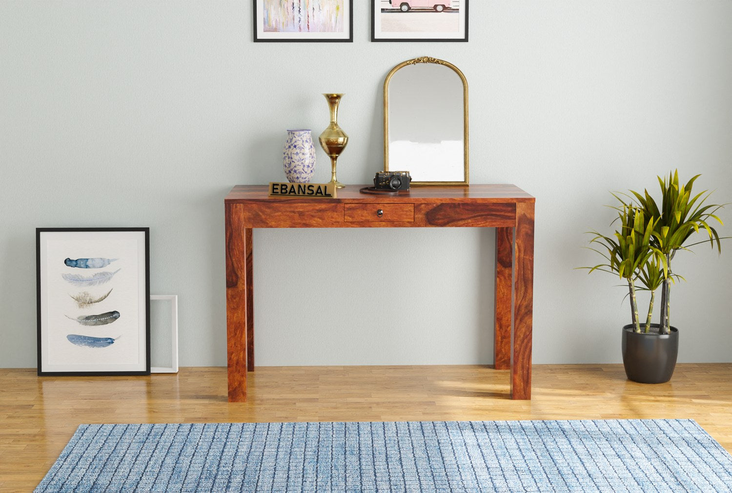Fusta Solid Sheesham Wood Console Table (1D, Natural Finish)