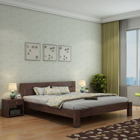 Maria Solid Sheesham Wood Bed Without Storage (King Size, Walnut Finish)