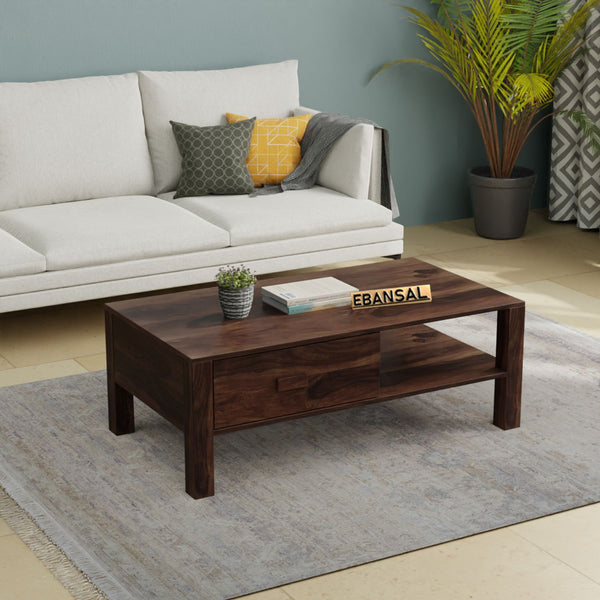 Maria Solid Sheesham Wood Coffee Table (Walnut Finish)