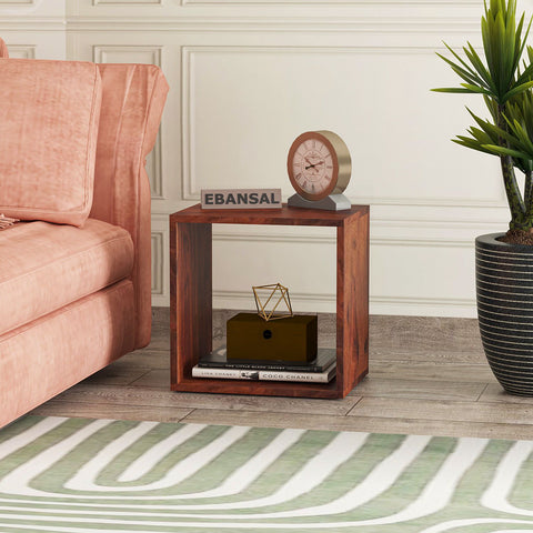 Maria Solid Sheesham Wood Side End Table (Natural Finish)