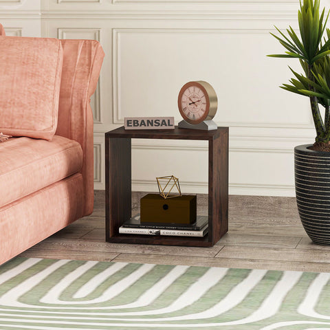 Maria Solid Sheesham Wood Side End Table (Walnut Finish)