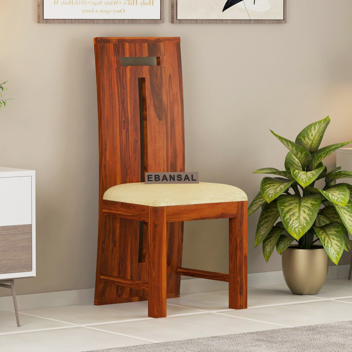 Maurice Solid Sheesham Wood High Back Chair (Natural Finish)