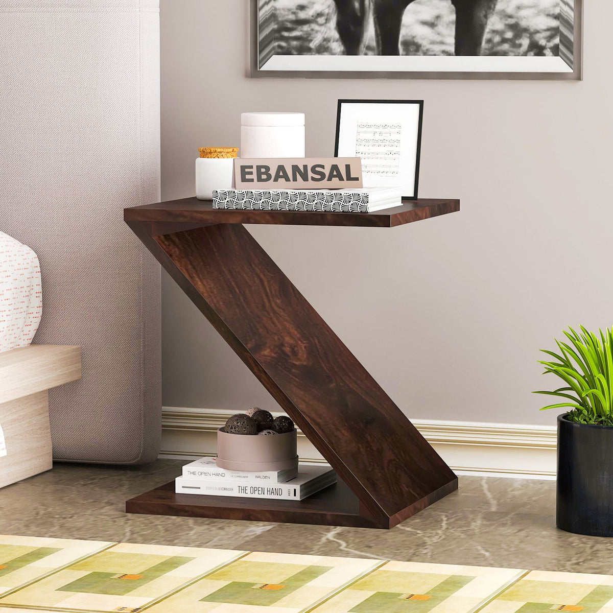 Maurice Solid Sheesham Wood Side End Table (Walnut Finish)