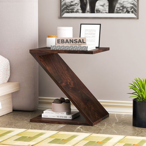 Maurice Solid Sheesham Wood Side End Table (Walnut Finish)