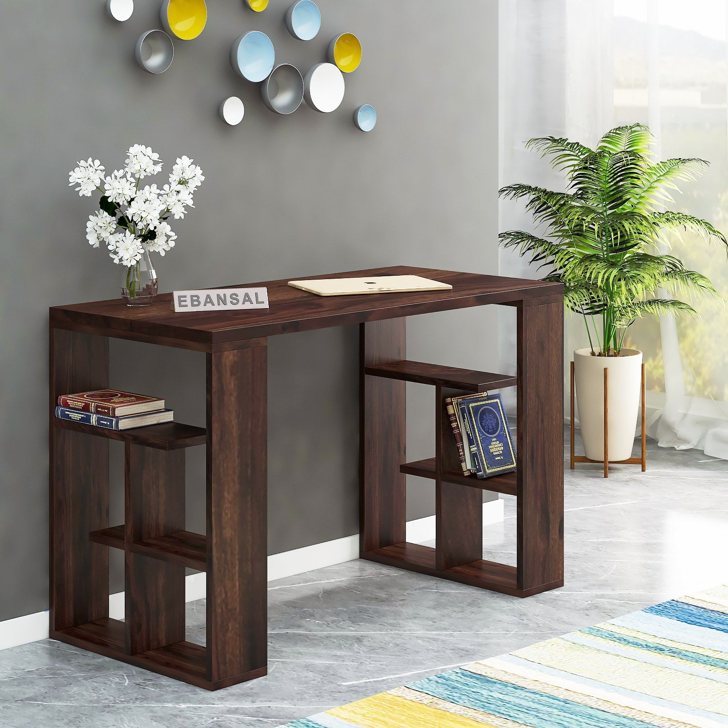 Maurice Solid Sheesham Wood Study Table (Ladder, Walnut Finish)