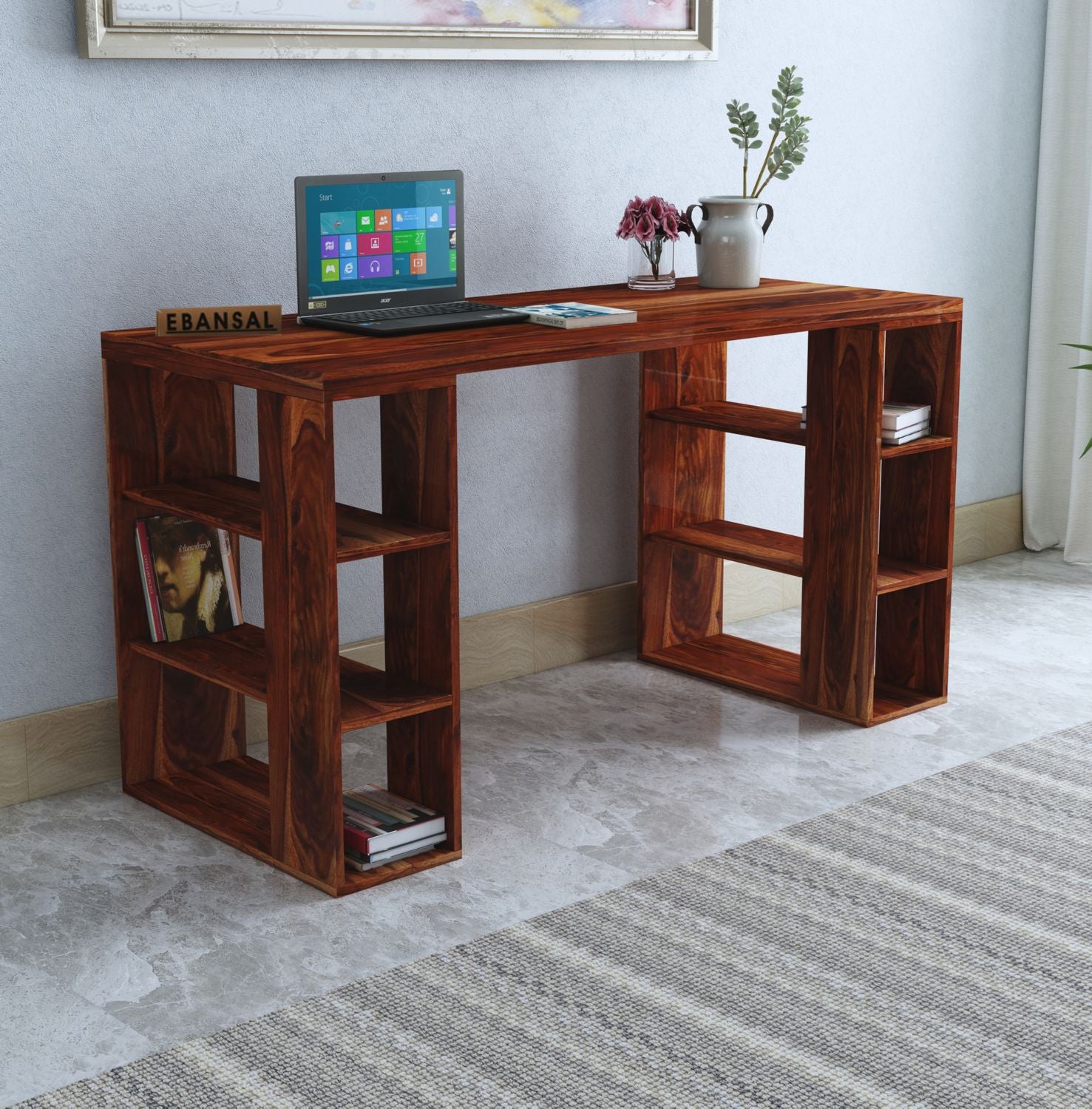 Maurice Solid Sheesham Wood Study Table (Square, Natural Finish)