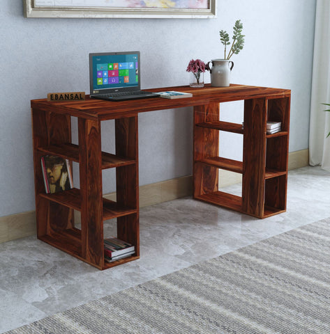 Maurice Solid Sheesham Wood Study Table (Square, Natural Finish)