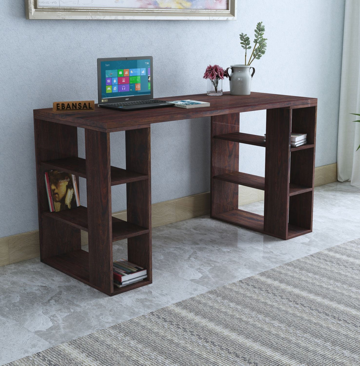 Maurice Solid Sheesham Wood Study Table (Square, Walnut Finish)