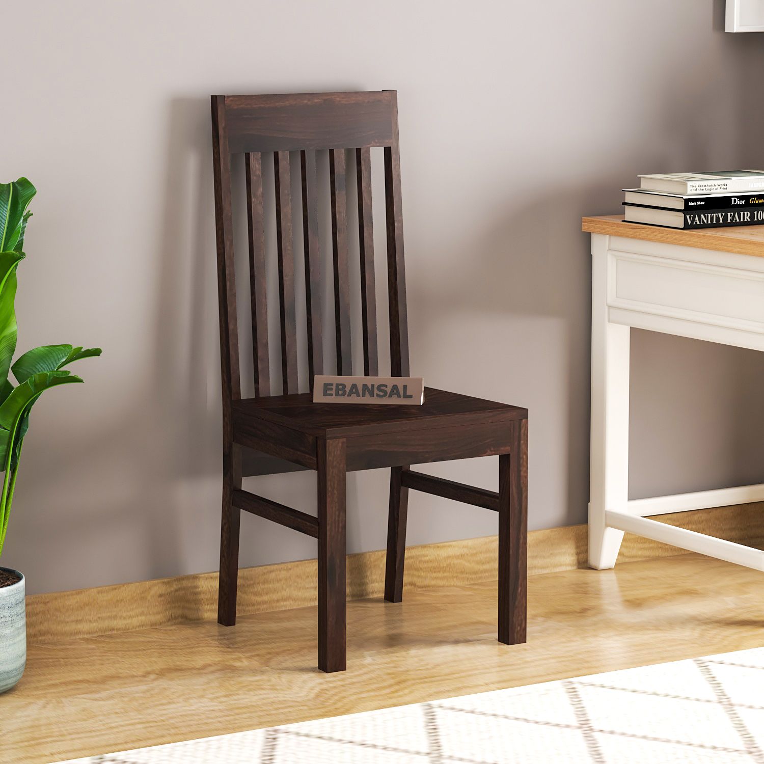 Minimal Solid Sheesham Wood Chair (Walnut Finish)