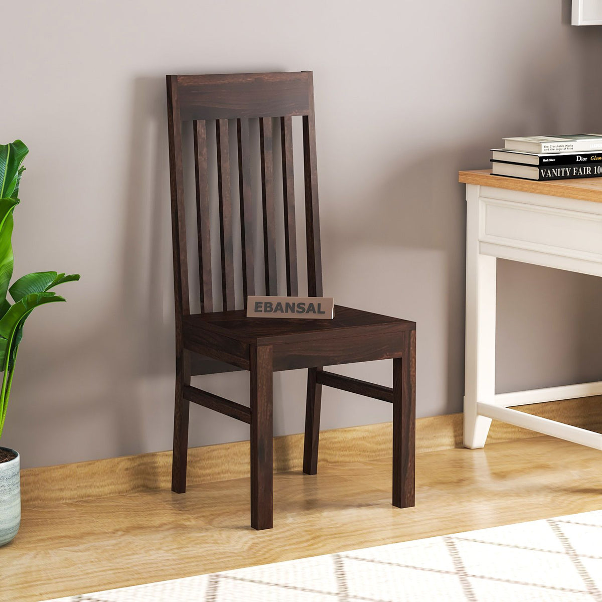 Minimal Solid Sheesham Wood Chair (Walnut Finish)
