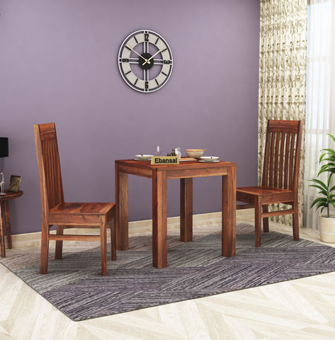 Minimal Solid Sheesham Wood Two Seater Dining Set (Plan Chairs, Natural Finish)