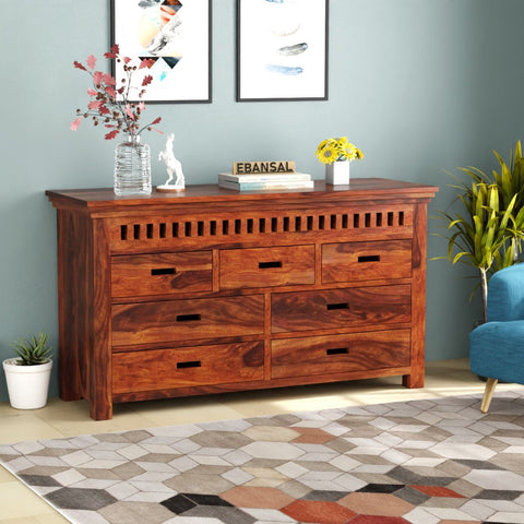 Monstro Solid Sheesham Wood Cheat of Drawers (Natural Finish)