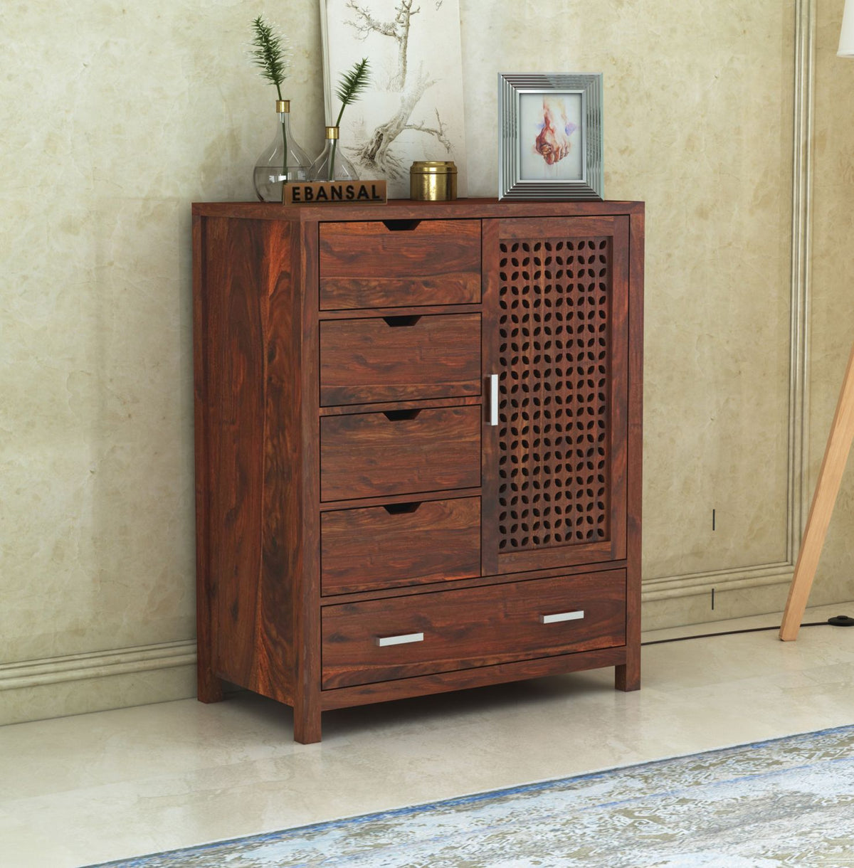 Monstro Solid Sheesham Wood Cheat of Drawers (Natural Finish)