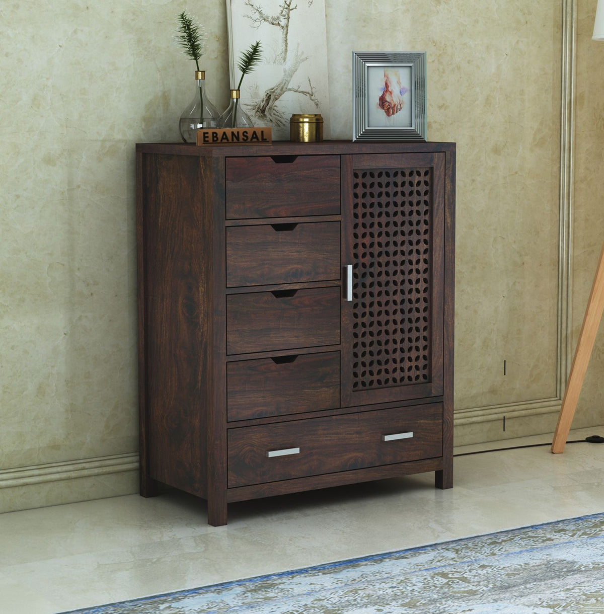Monstro Solid Sheesham Wood Cheat of Drawers (Walnut Finish)