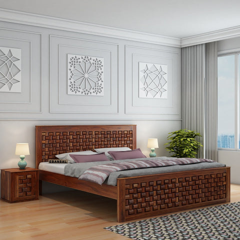 Olivia Solid Sheesham Wood Bed Without Storage (King Size, Natural Finish)