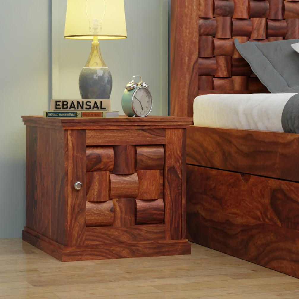 Olivia Solid Sheesham Wood Bedside Table (Natural Finish)