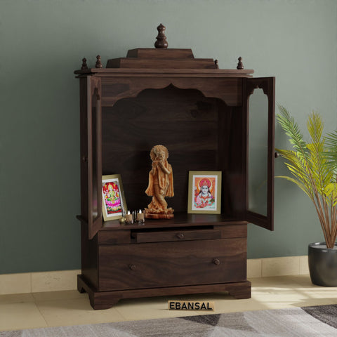 Pooja Solid Sheesham Wood Temple for Home (Walnut Finish)