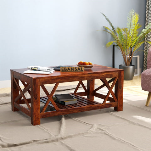 Prio Solid Sheesham Wood Coffee Table (Natural Finish)