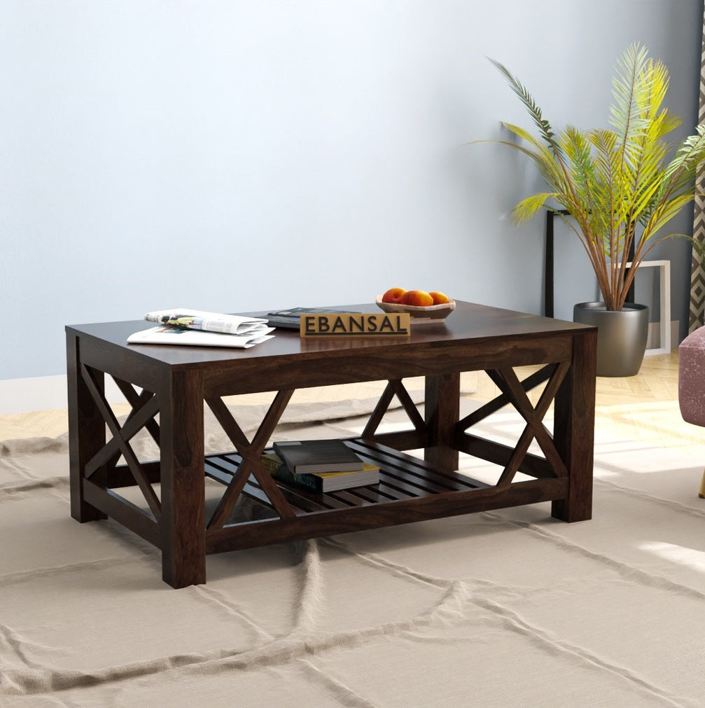 Prio Solid Sheesham Wood Coffee Table (Walnut Finish)