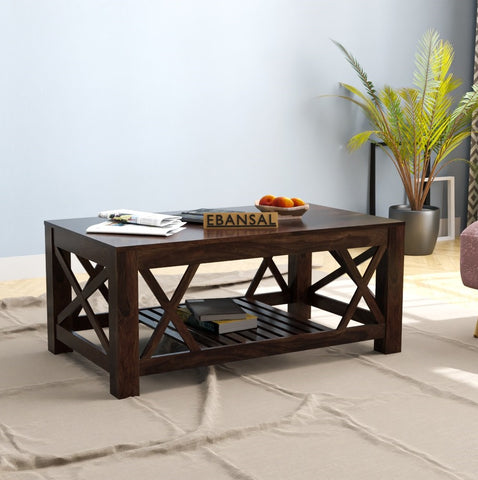 Prio Solid Sheesham Wood Coffee Table (Walnut Finish)