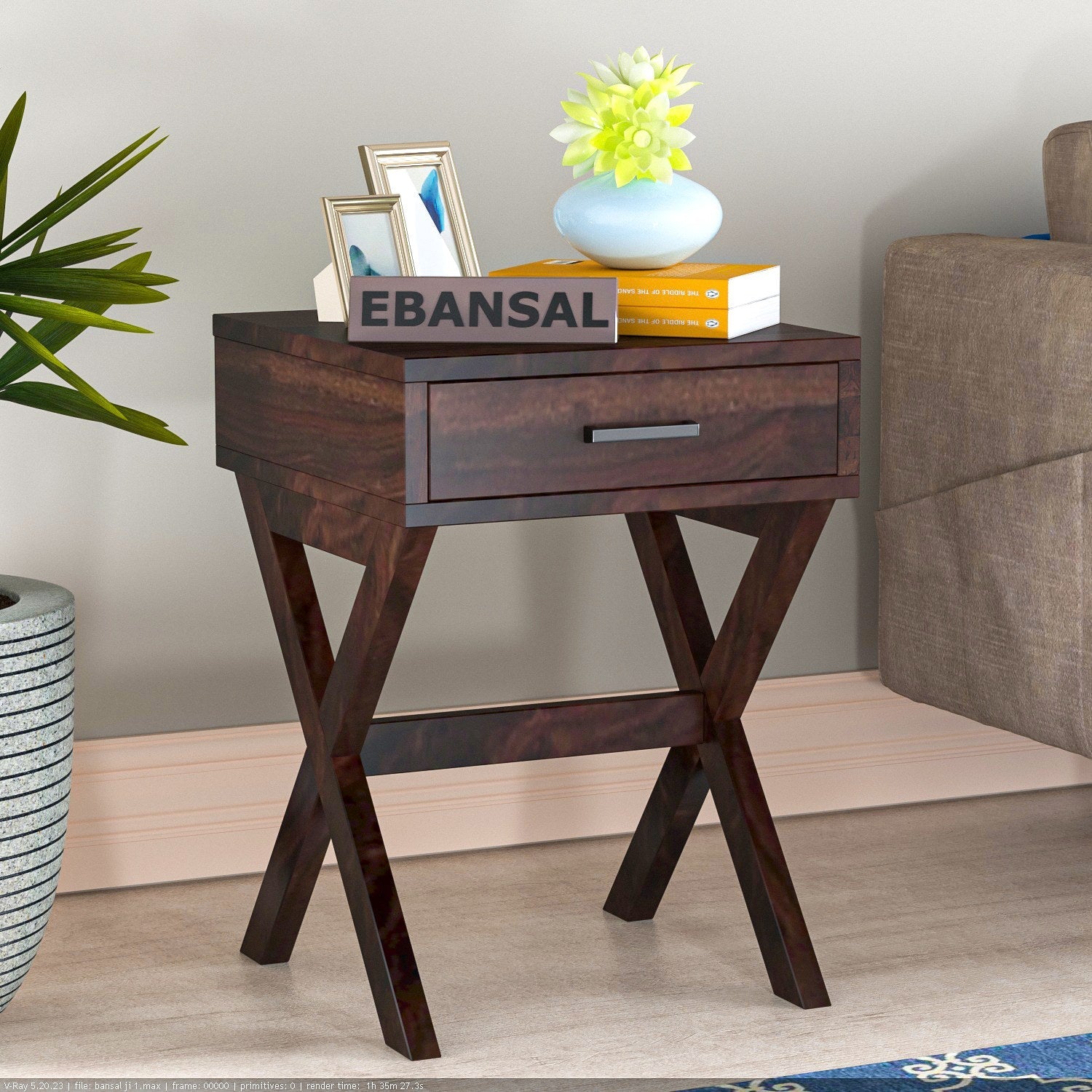 Prio Solid Sheesham Wood Side End Table (Walnut Finish)