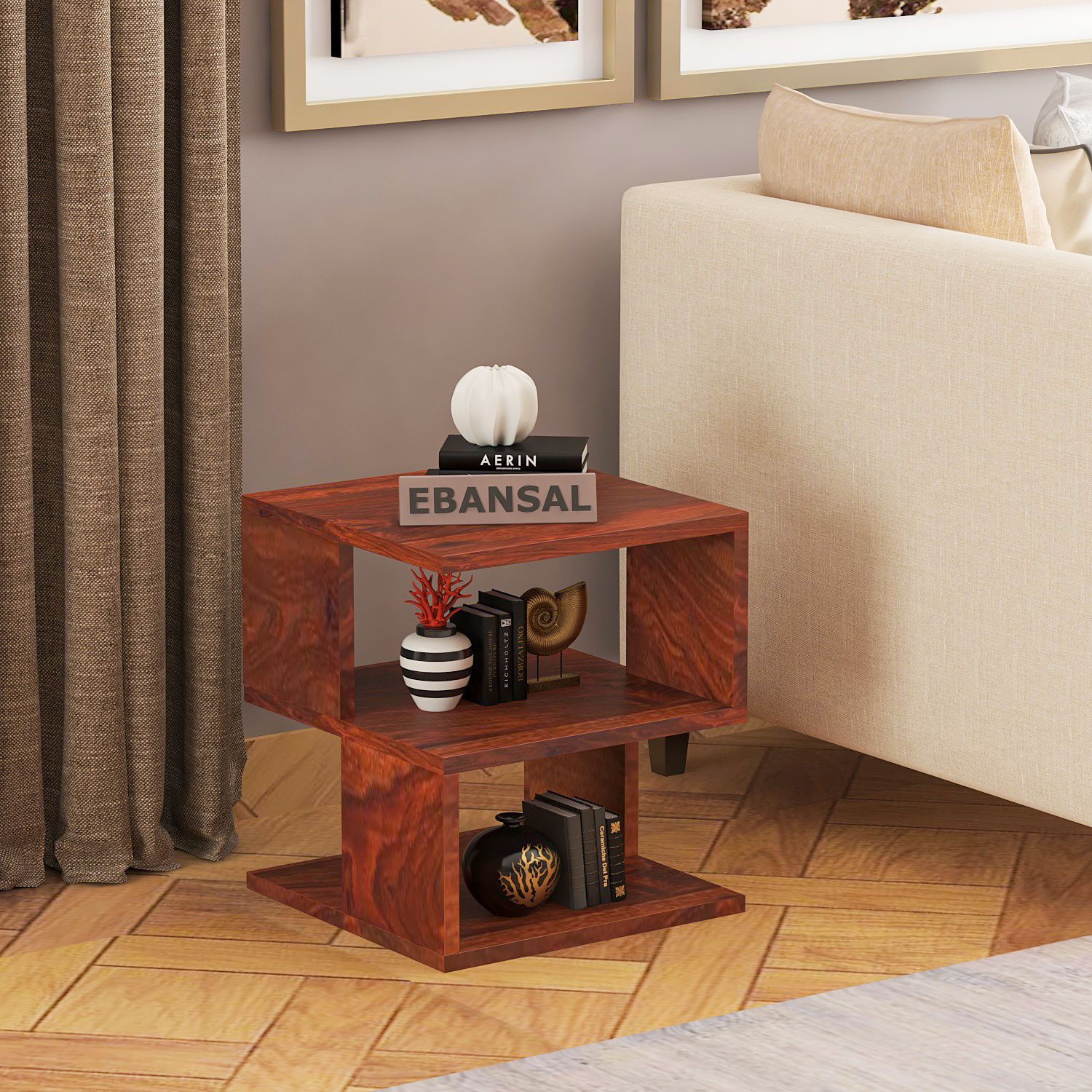 Revista Solid Sheesham Wood Side End Table (Natural Finish)