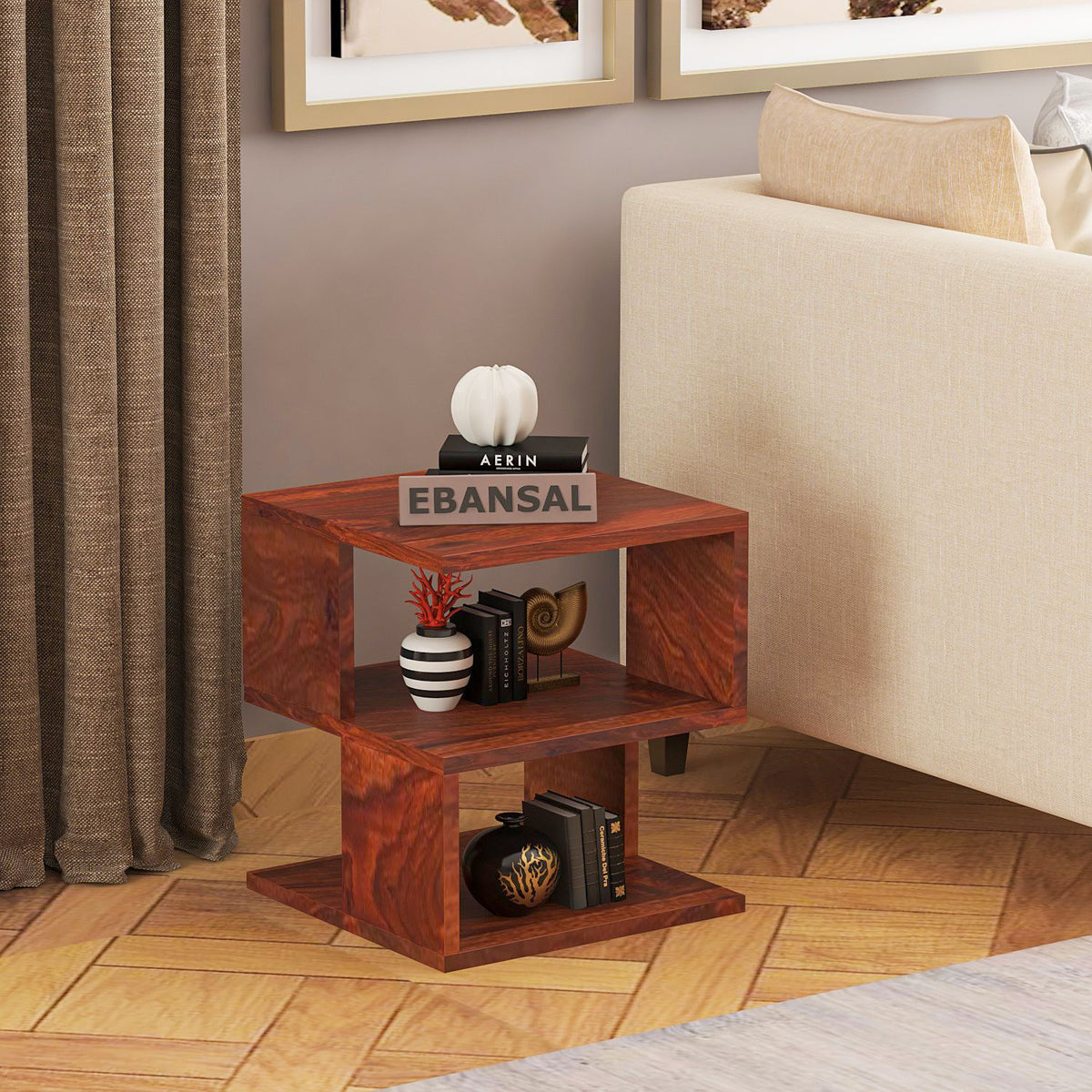 Revista Solid Sheesham Wood Side End Table (Natural Finish)