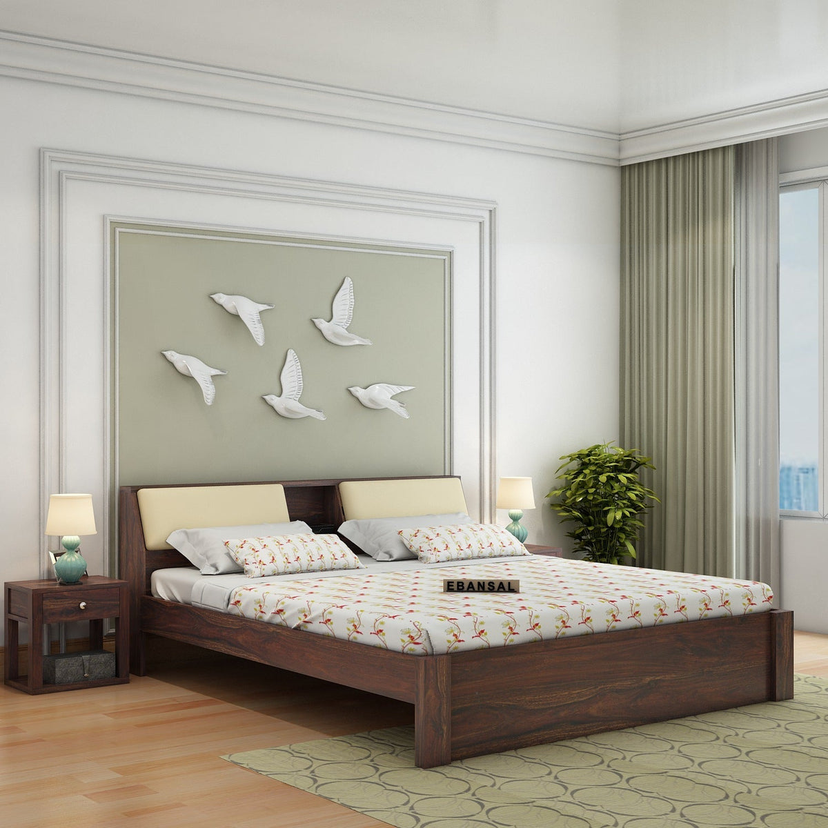 Rubikk Solid Sheesham Wood Bed Without Storage (King Size, Walnut Finish)