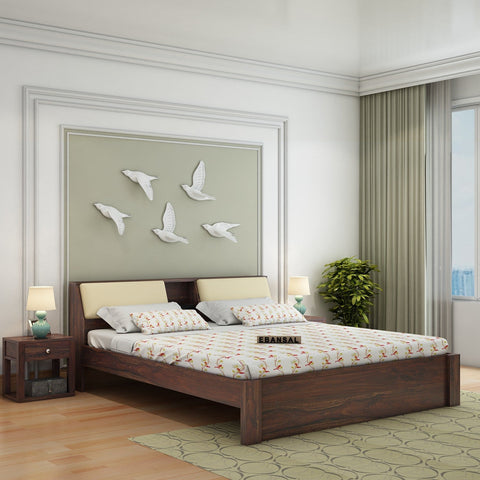 Rubikk Solid Sheesham Wood Bed Without Storage (King Size, Walnut Finish)