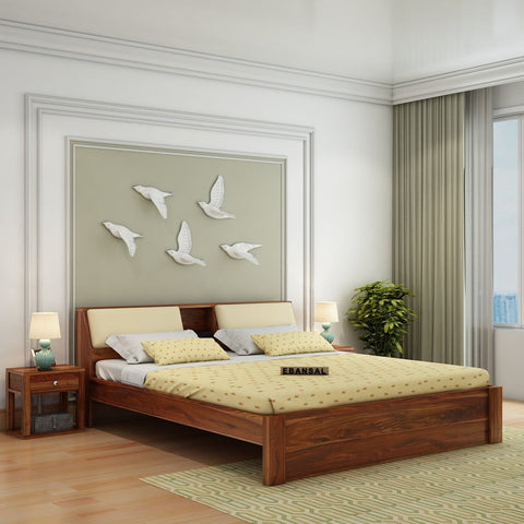 Rubikk Solid Sheesham Wood Bed Without Storage (Queen Size, Natural Finish)