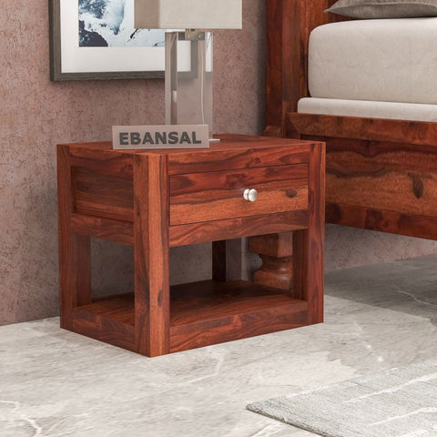 Rubikk Solid Sheesham Wood Bedside Table (Natural Finish)