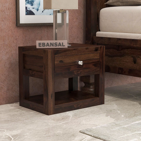 Rubikk Solid Sheesham Wood Bedside Table (Walnut Finish)