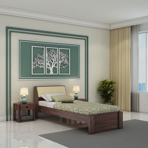 Rubikk Solid Sheesham Wood Single Bed Without Storage (Walnut Finish)