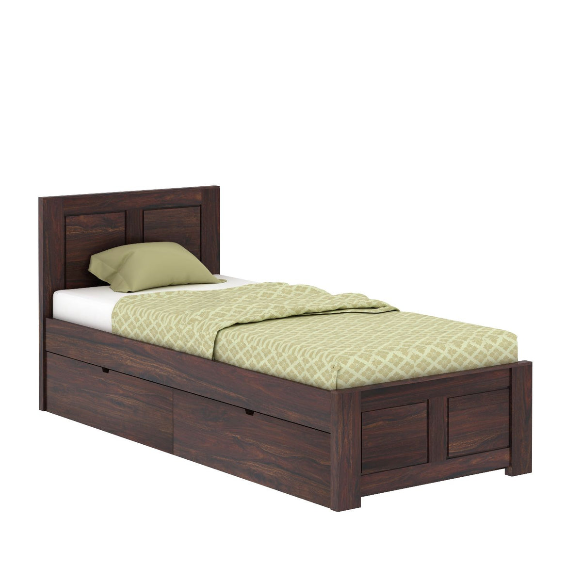 Woodwing Solid Sheesham Wood Single Bed With Two Drawers (Walnut Finish)