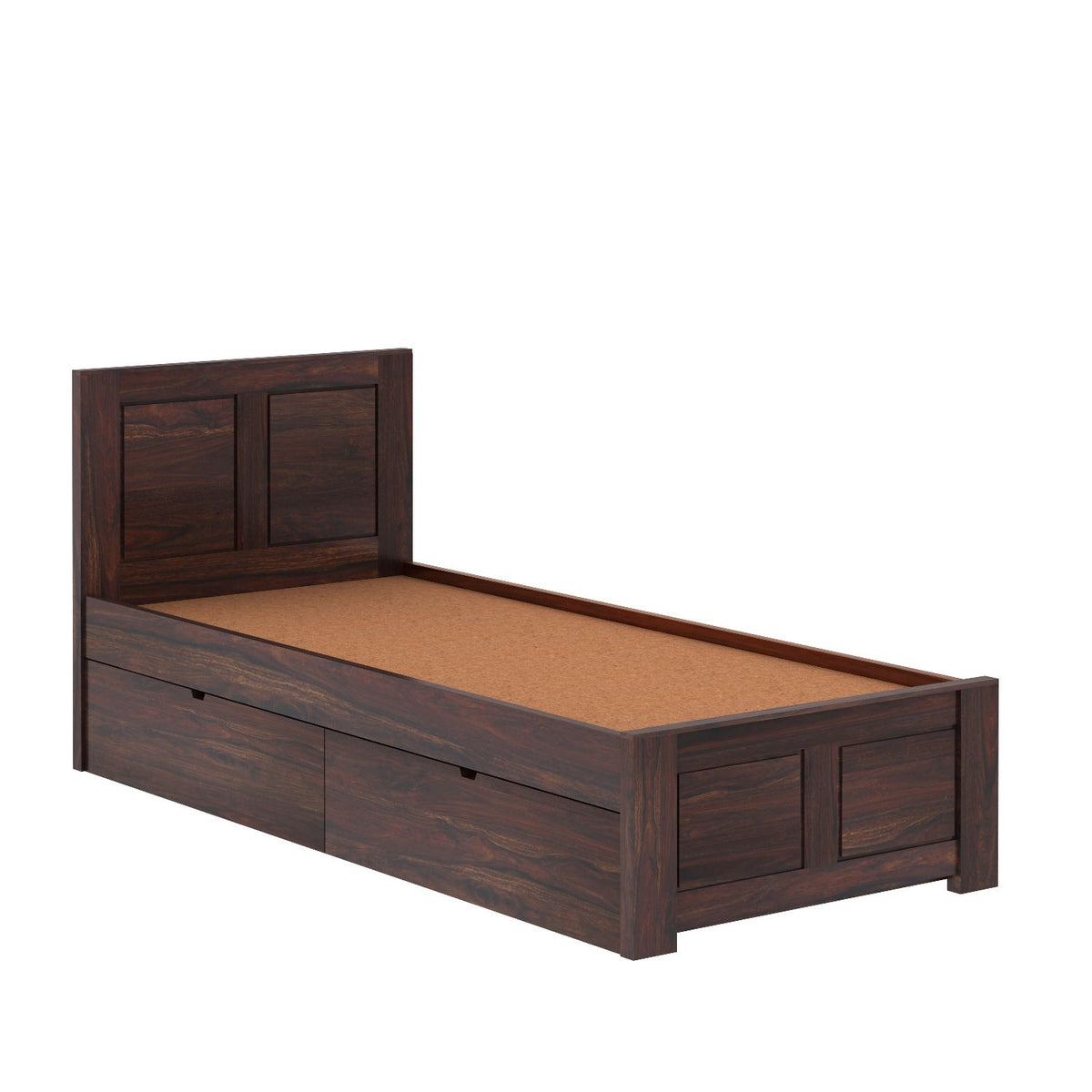 Woodwing Solid Sheesham Wood Single Bed With Two Drawers (Walnut Finish)