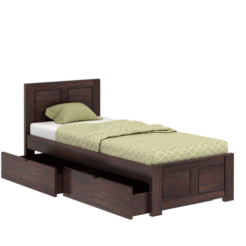 Woodwing Solid Sheesham Wood Single Bed With Two Drawers (Walnut Finish)