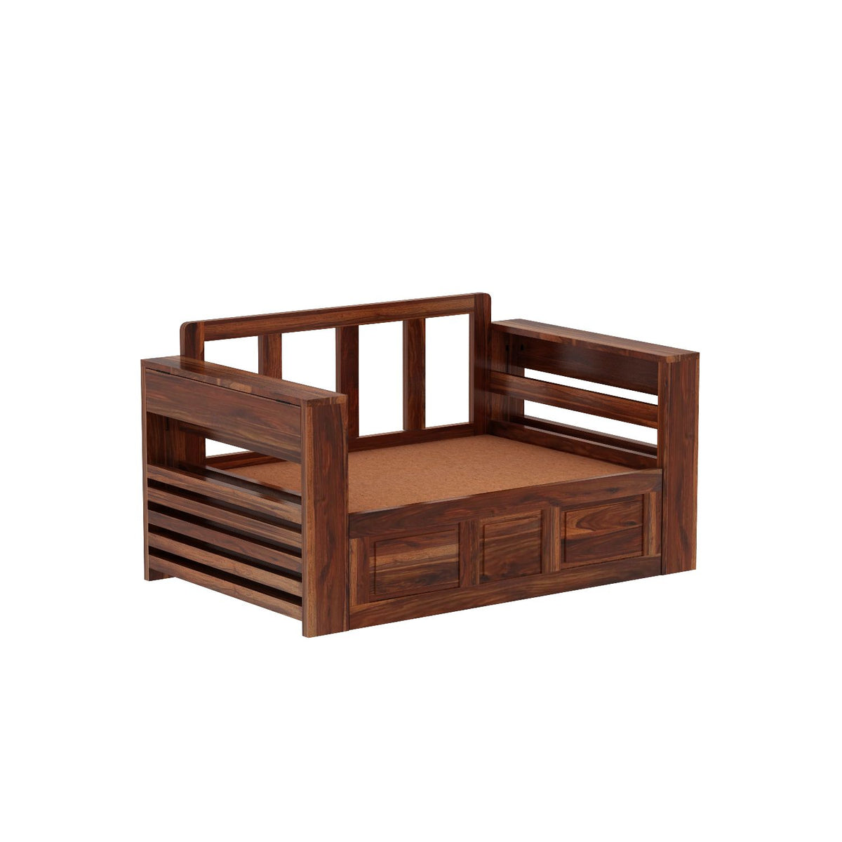 Woodwing Solid Sheesham Wood 2 Seater Sofa Cum Bed With Storage (Natural Finish)