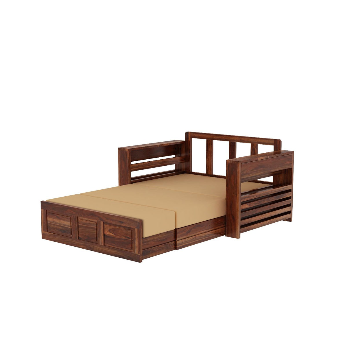 Woodwing Solid Sheesham Wood 2 Seater Sofa Cum Bed With Storage (Natural Finish)